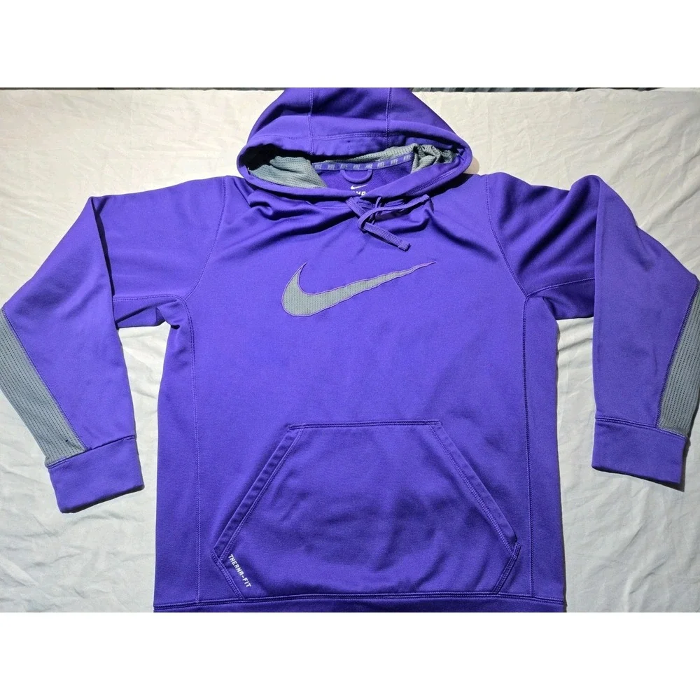 Nike Therma-FIT Purple and Gray Large Swoosh Pullover Hoodie Size Large Athletic